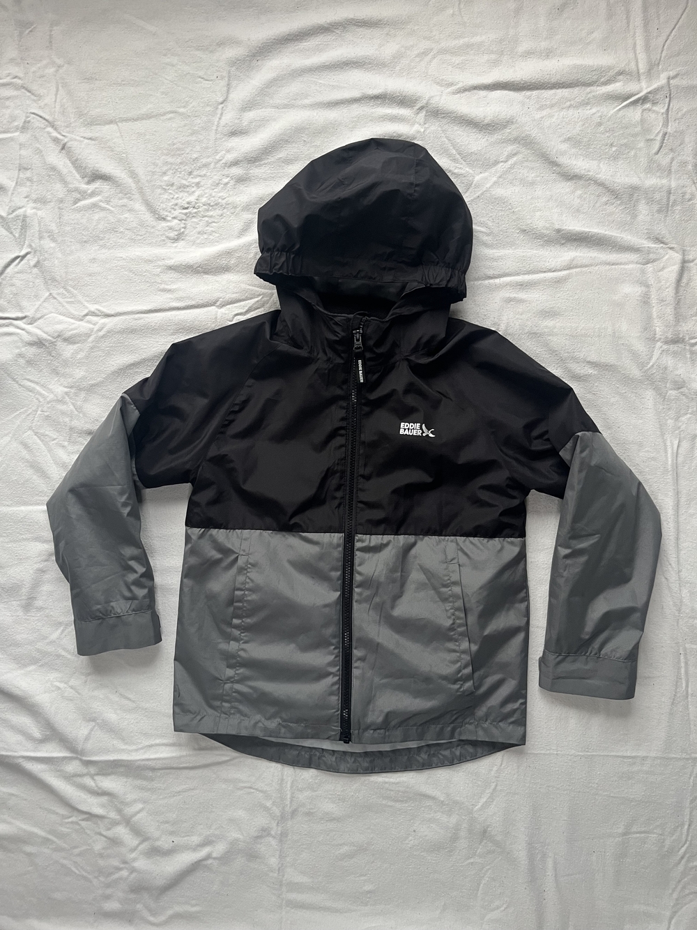 Eddie Bauer Black And Gray Hooded Raincoat